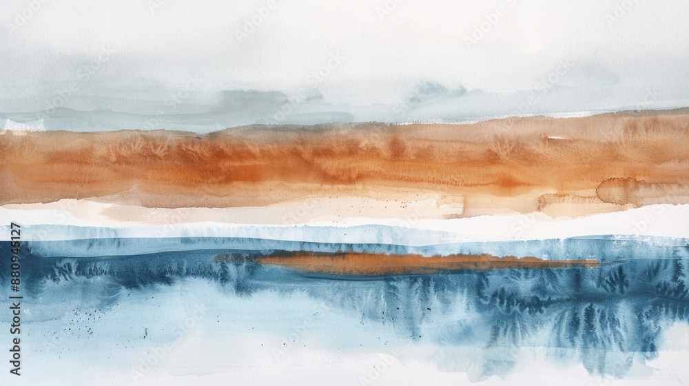 Watercolor Abstract Landscape in Blue and Brown Tones Watercolor Abstract Landscape in Blue and Brown Tones