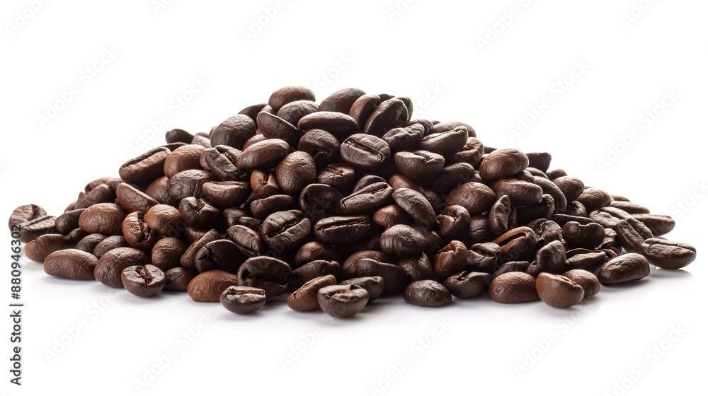 close up side view on roasted coffee beans pile heap on white background close up side view on roasted coffee beans pile heap on white background