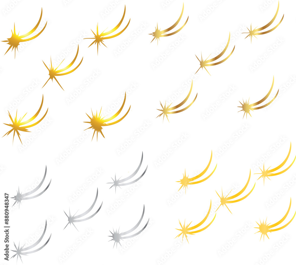 set of sun icons falling star set