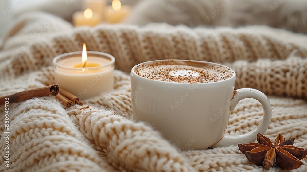 cozy home desk table,coffee cup candle plaid cinnamon sticks on white background autumn fall concept flat lay top view copy space cozy home desk table,coffee cup candle plaid cinnamon sticks on white background autumn fall concept flat lay top view copy space