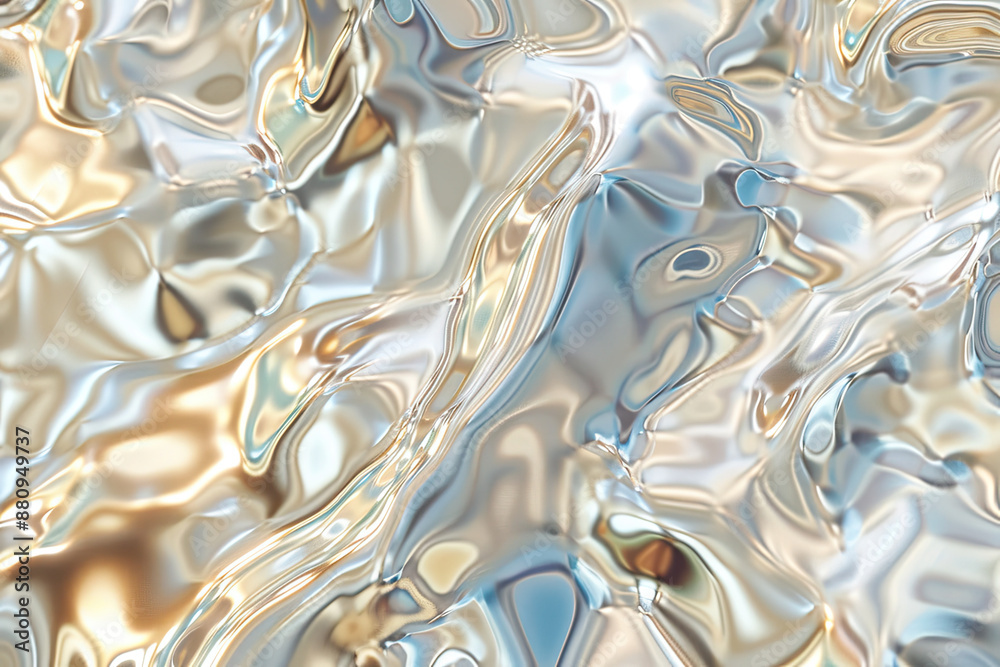 Silver liquid molten metal abstract wavy background with reflects ...