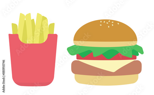 ハンバーガーとフライドポテトのイラスト
