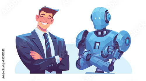 Avatar Cartoon Character Cute Robot. Businessmen