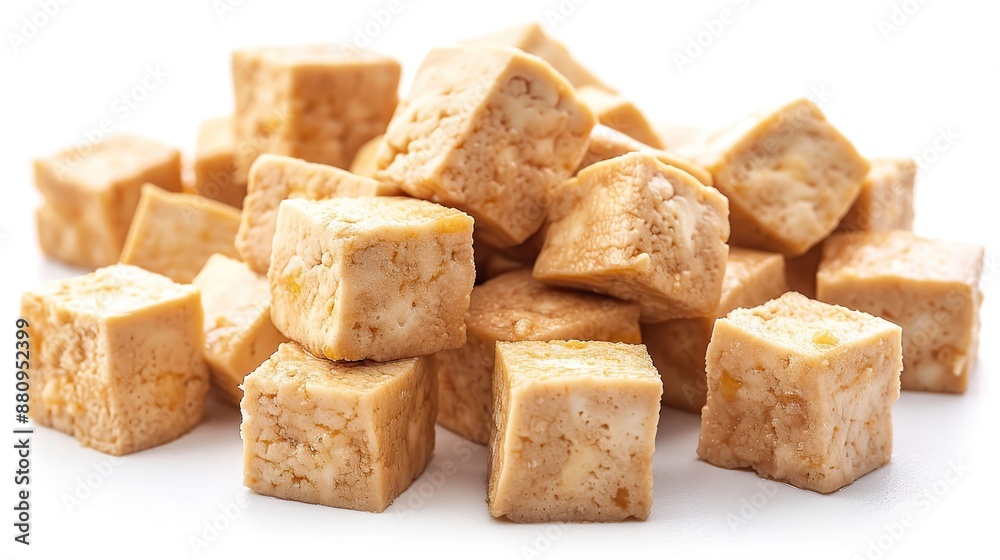 Close-up of Cube-Shaped Tofu on White Background Close-up of Cube-Shaped Tofu on White Background