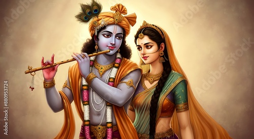 Lord Shri Krishna with Radha ji photo