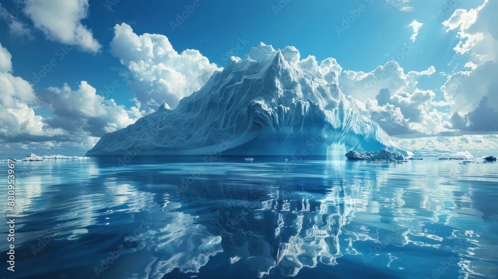 Icebergs float in the open ocean