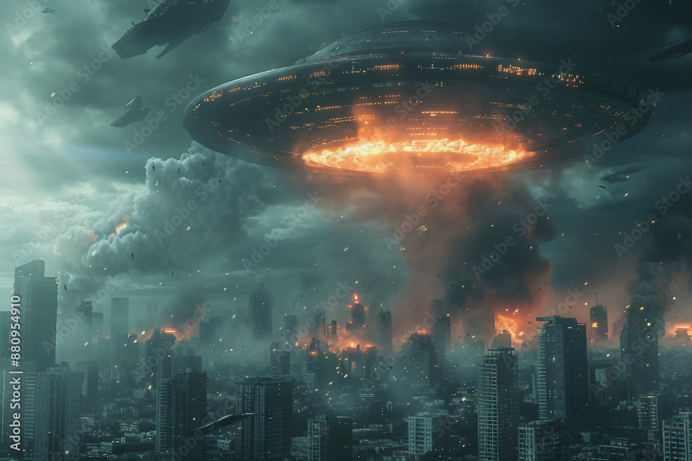 Obraz premium Picture of destroyed city by fire generative Ai