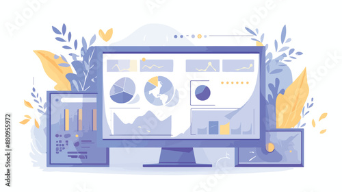 Background of presentation screen with charts. flat vector