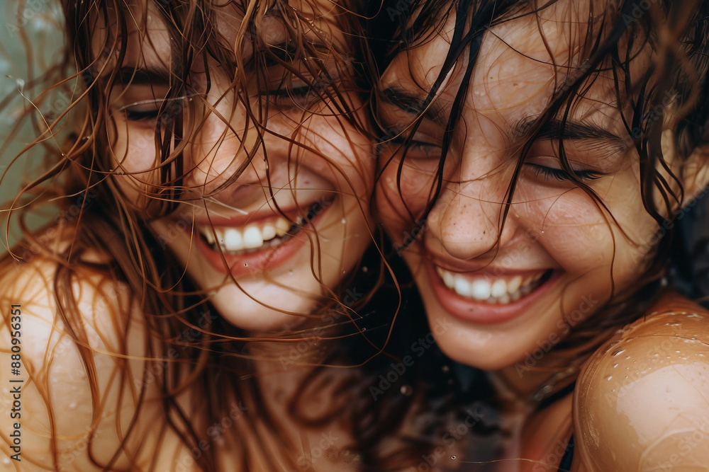 Happy people visiting bathhouse taking pleasure from hot water procedures spa center, Generative AI Happy people visiting bathhouse taking pleasure from hot water procedures spa center, Generative AI