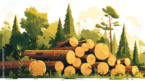 Background of the forest with piles of logs.  