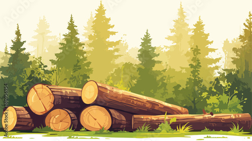 Background of the forest with piles of logs. 