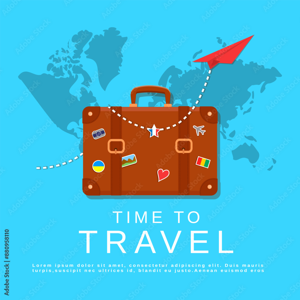 Bright vector template for advertising flyer with .Time to see world. Organization of trips abroad. Travel guide services