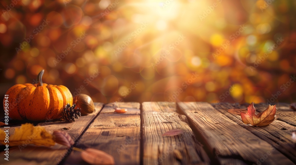 pumpkin rests on a wooden table, evoking the essence of a warm and inviting Thanksgiving celebration