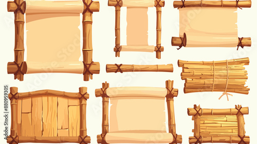 Bamboo frames. Wood stick banners of various shapes