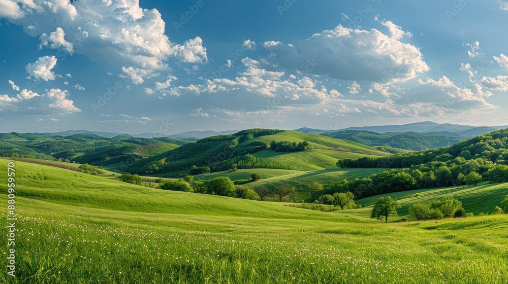 Rolling Hills and Lush Green Fields Under a Blue Sky Rolling Hills and Lush Green Fields Under a Blue Sky