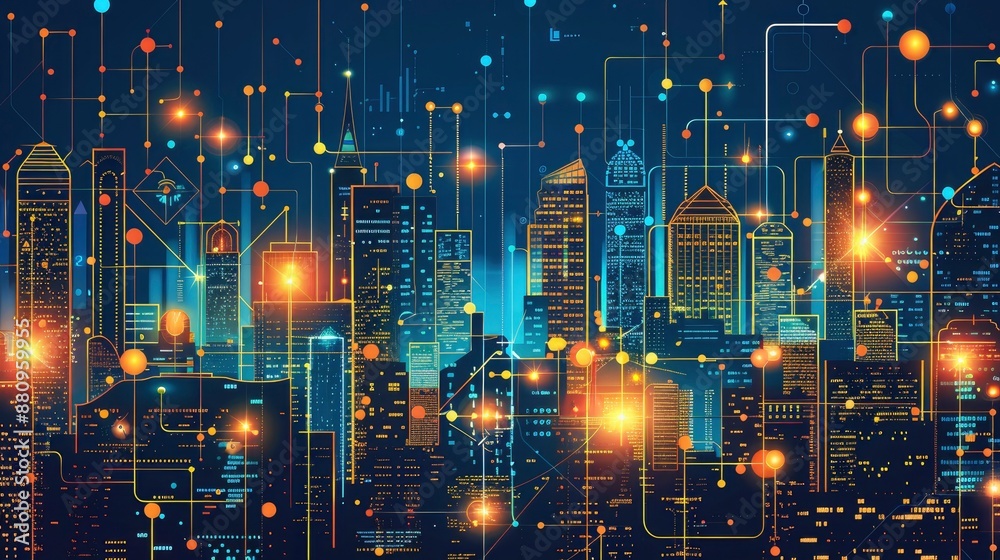 Obraz premium Artificial intelligence analyzing data patterns to predict urban growth and infrastructure needs