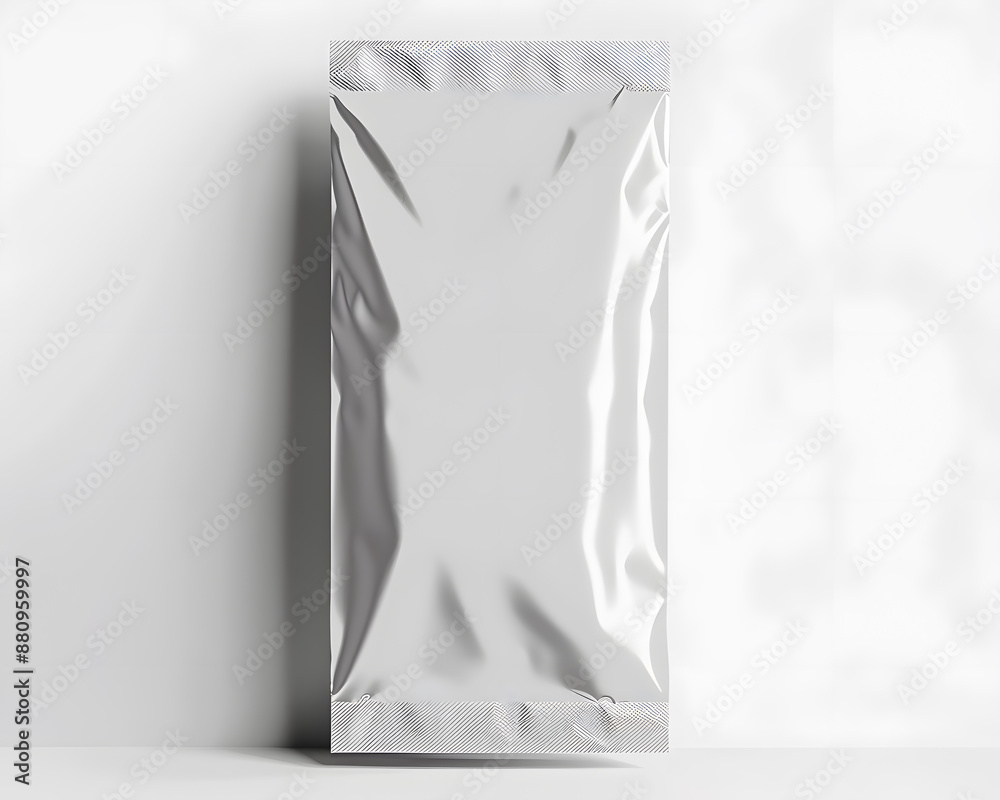 Simple white foil wrapper mockup isolated on white background Simple white foil wrapper mockup isolated on white background