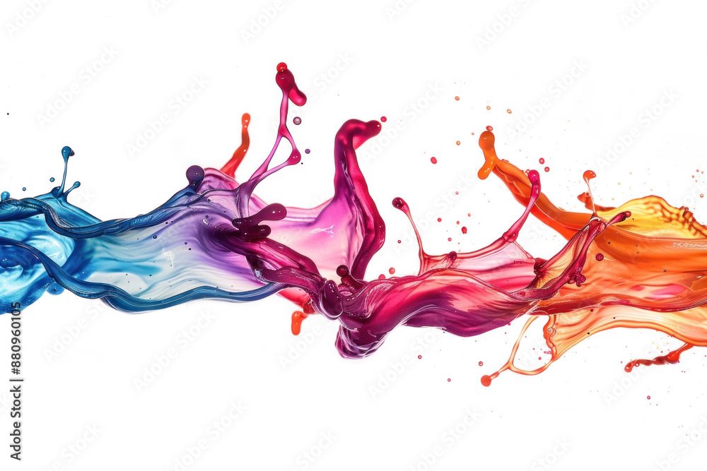 Fototapeta premium Vibrant multi-colored paint splashes against a transparent background.