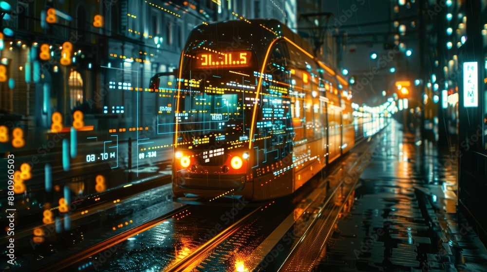 Close-up of a digital interface displaying urban mobility data and public transportation schedules Close-up of a digital interface displaying urban mobility data and public transportation schedules
