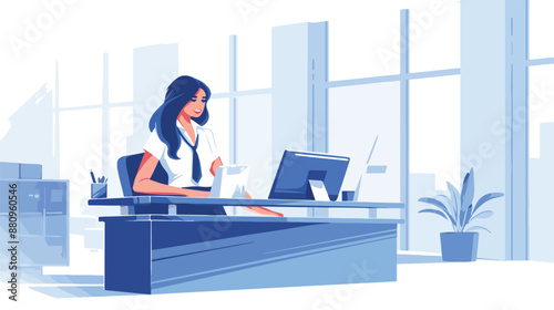 Bank office or hotel reception with receptionist smile