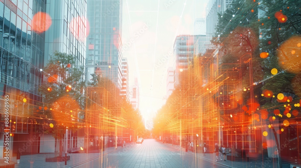 Fototapeta premium Augmented reality overlay showing real-time energy consumption patterns in city buildings