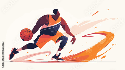 Basketball player spinning ball. flat vector style 