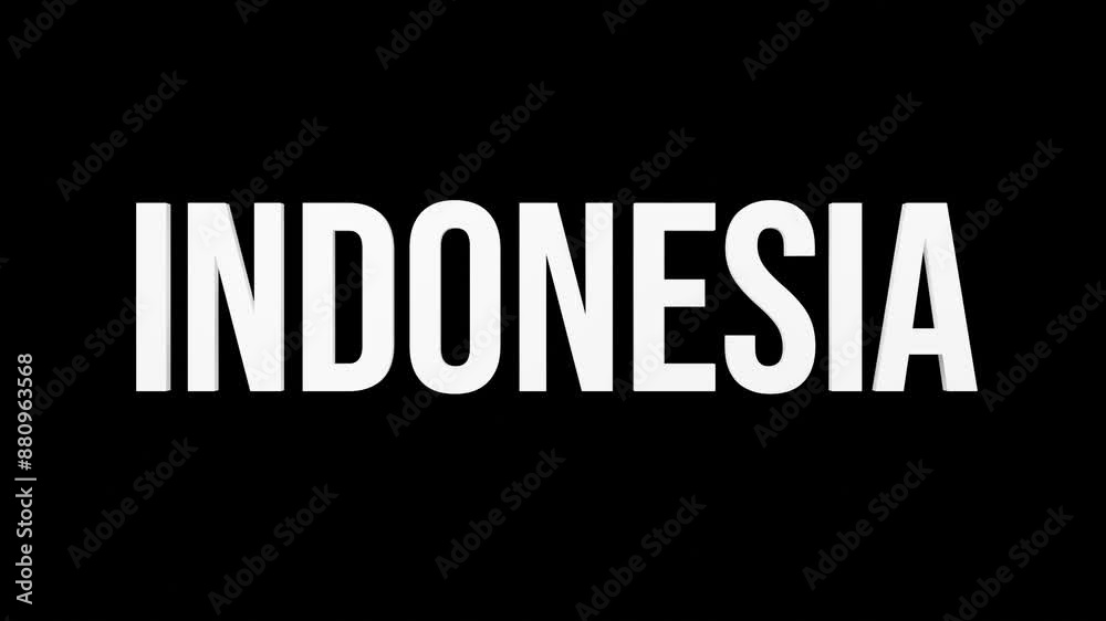 animation indonesia text white color blur effect on black background 4k video looping 3d render illustration