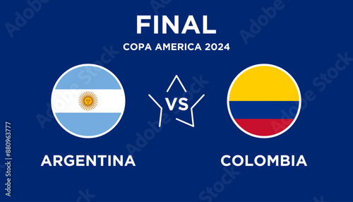 Argentina vs Colombia match. Football broadcast template Copa America 2024. Vector illustration