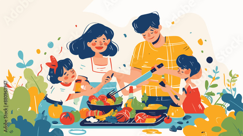 BBQ party. Parent and children. Eating on nature back