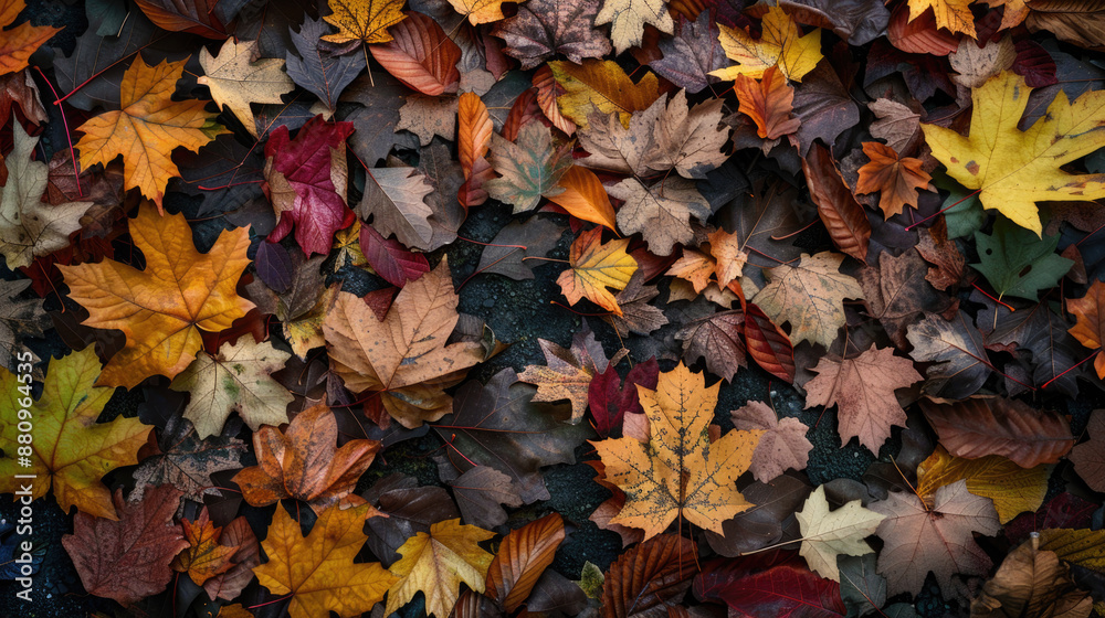 Aerial photograph of a field completely covered with vibrant falling leaves in autumn forest Aerial photograph of a field completely covered with vibrant falling leaves in autumn forest