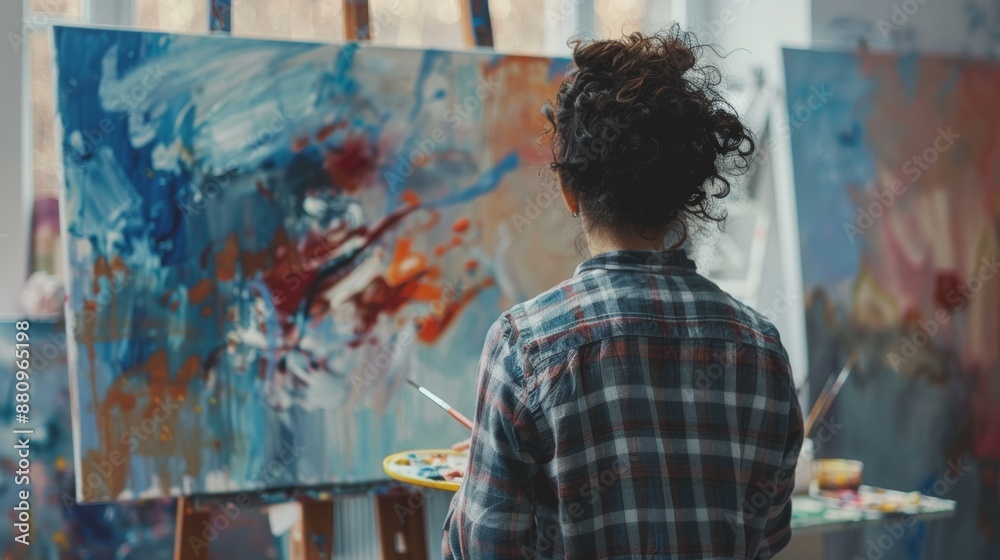 An artist is hard at work on a new painting. An artist is hard at work on a new painting.