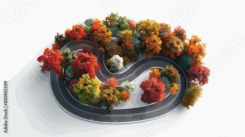 Beautiful aerial scene of winding road with colorful