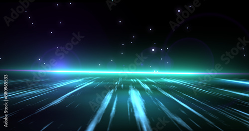 Wallpaper Mural Futuristic particle falling space speed ramp starting engine. Space jump light beam particle blast moving forward flying constellation shiny wavy heaven like galaxy exploration mission. Torontodigital.ca
