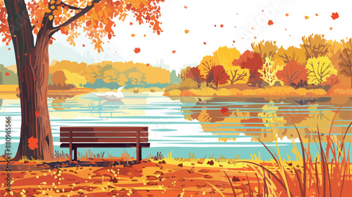 Beautiful autumn fall scene in a park beside a lake 