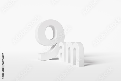 Quadro em tela Larger white number 9 is perpendicular to smaller text am on white background