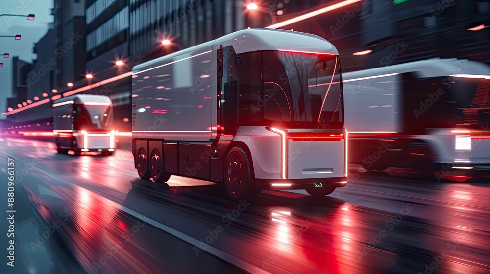 Digital transformation in urban logistics, featuring autonomous delivery vehicles and smart warehouses Digital transformation in urban logistics, featuring autonomous delivery vehicles and smart warehouses