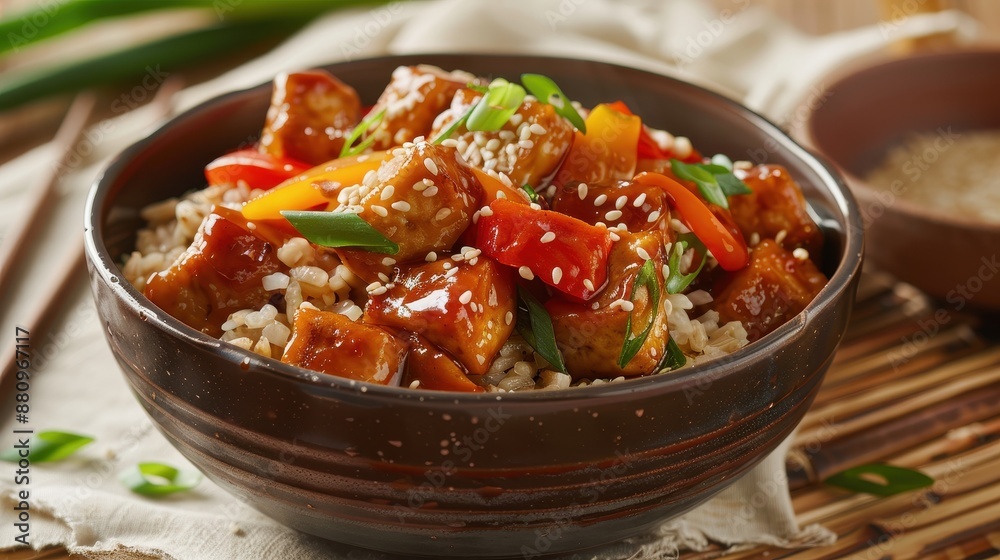 Delicious Vegetable Stir-Fry with Tofu Served Over Brown Rice Delicious Vegetable Stir-Fry with Tofu Served Over Brown Rice