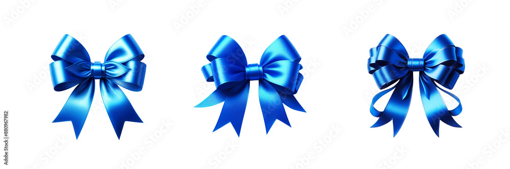 Set of Blue bow and ribbon, isolated over on transparent white background Set of Blue bow and ribbon, isolated over on transparent white background