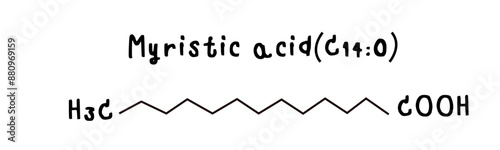 molecular structure of fatty acid myristic acid illustration