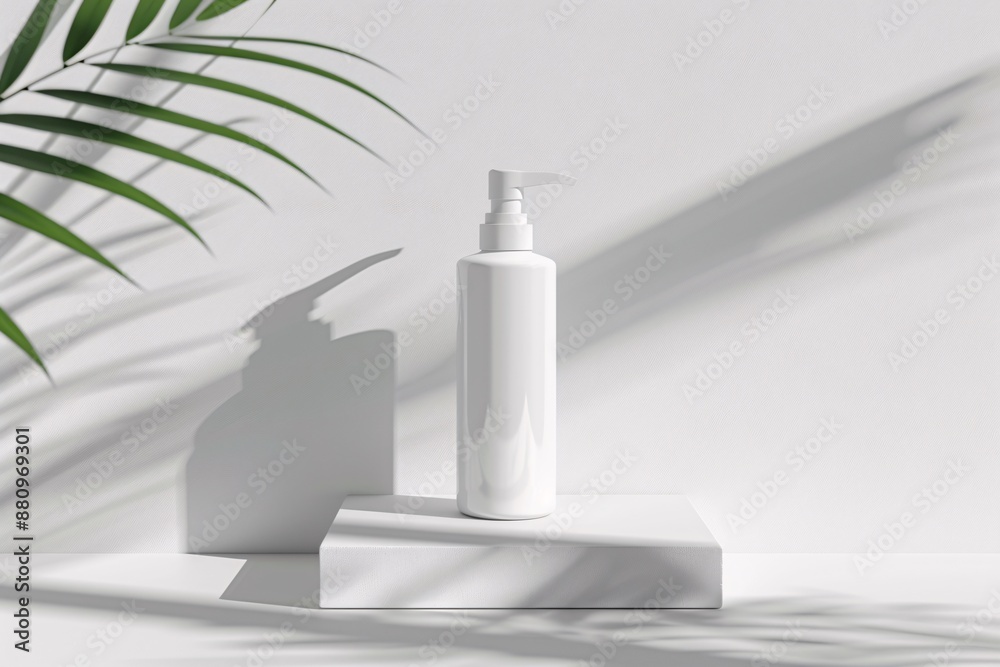 White pump bottle on a white surface with shadow White pump bottle on a white surface with shadow