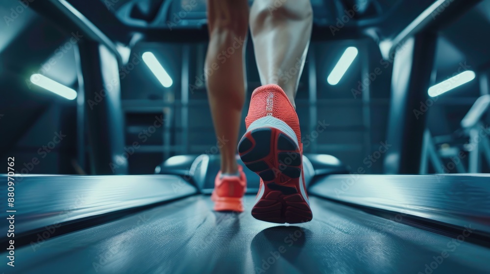Close up of athlete s shoes running on treadmill Close up of athlete s shoes running on treadmill