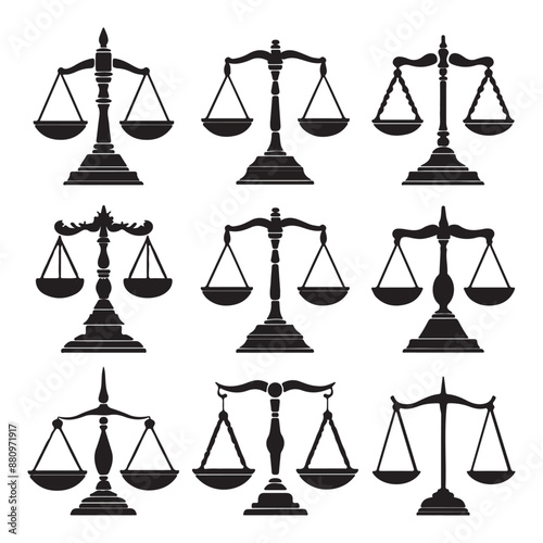 Balance Scale Silhouette Vector, court, judge, lawyer, law, judgement doodle illustration