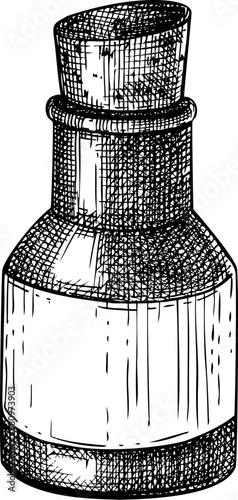 Bottle with poison sketch. Witchcraft vector illustration. Vintage Halloween icon