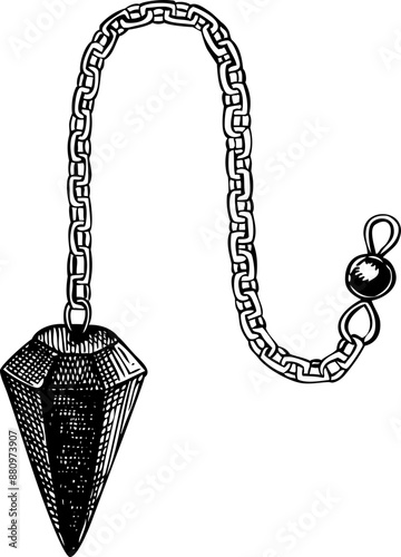Black tourmaline pendulum sketch. Witchcraft vector illustration. Vintage Halloween icon