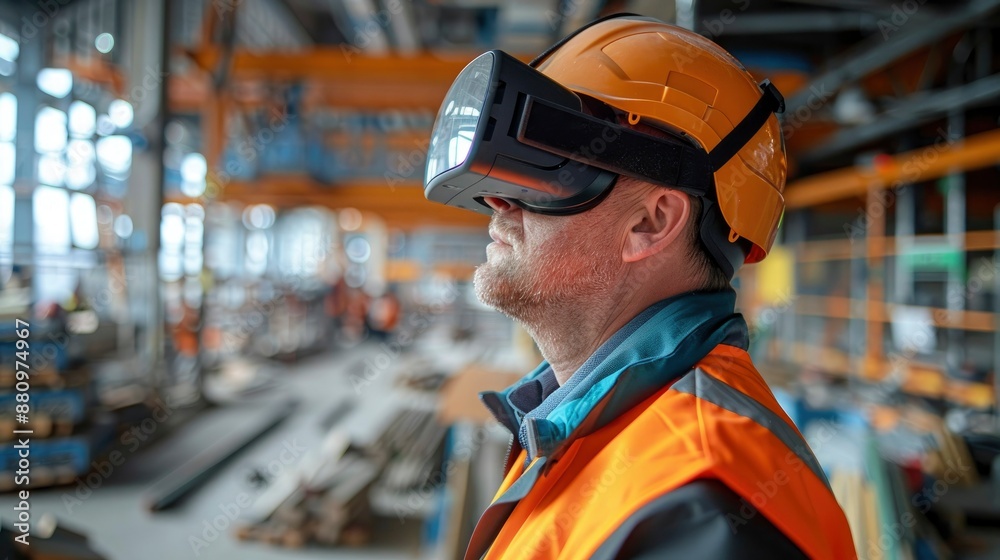 An engineer conducting a virtual site visit using a VR headset, remotely inspecting the construction progress and quality. An engineer conducting a virtual site visit using a VR headset, remotely inspecting the construction progress and quality.