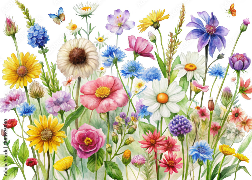 Watercolor-style wildflowers on a transparent background. Watercolor-style wildflowers on a transparent background.