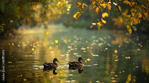 Ducks swimming in a pond s natural setting photo