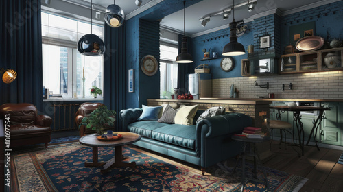 the interior of a Vintage room: an apartment in the blues style