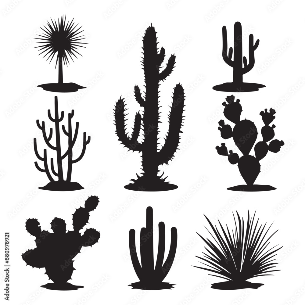 Fototapeta premium Cactus silhouette, cactus icon vector, cactus doodle illustration