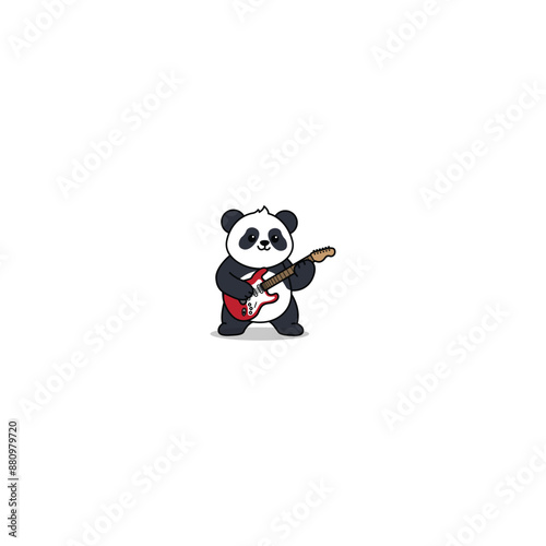 Cute panda playing electric guitar cartoon, vector illustration